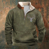 Didier | Sweat vert olive motif cerf