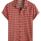 Chemise Homme à Carreaux Rouges à Manches Courtes avec Poche