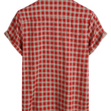 Chemise Homme à Carreaux Rouges à Manches Courtes avec Poche