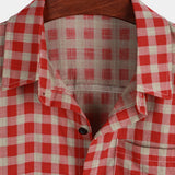 Chemise Homme à Carreaux Rouges à Manches Courtes avec Poche