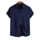 Chemise à manches courtes en coton et lin