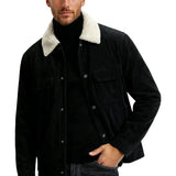 Veste en velours pour homme avec col en sherpa et pressions - Noir