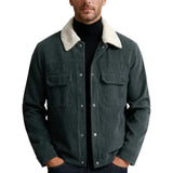 Veste pour homme en velours avec col en sherpa et pressions - Gris foncé