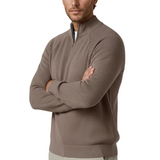 Pull homme à demi-zip et col montant – Taupe Brun