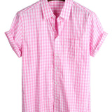 Chemise en Coton d'Été à Manches Courtes pour Hommes, Couleur Unie, avec Poche et Boutons