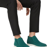 Mocassins en Suède pour Hommes – Style Slip-On Chukka, Semelle Plate – Bleu-Vert