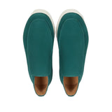Mocassins en Suède pour Hommes – Style Slip-On Chukka, Semelle Plate – Bleu-Vert