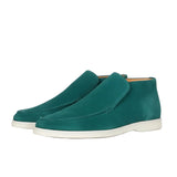 Mocassins en Suède pour Hommes – Style Slip-On Chukka, Semelle Plate – Bleu-Vert