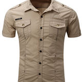 Chemise cargo à manches courtes en coton