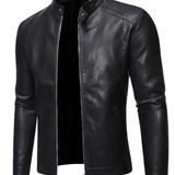 Veste en Cuir avec Col Montant