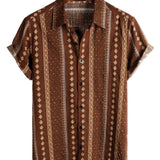 Chemise à Manches Courtes en Coton avec Boutons pour Hommes, Rétro Années 70, Rayures, Marine, Vintage