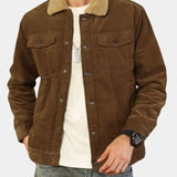 Yves | Veste en velours côtelé verte doublée sherpa