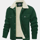 Yves | Veste en velours côtelé verte doublée sherpa