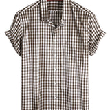 Chemise en Coton d'Été à Manches Courtes pour Hommes, Couleur Unie, avec Poche et Boutons