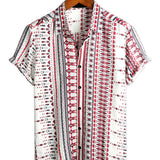 Chemise Blanche et Rouge à Manches Courtes en Coton pour Hommes à Rayures pour la Plage