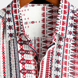 Chemise Blanche et Rouge à Manches Courtes en Coton pour Hommes à Rayures pour la Plage