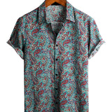 Chemise Vintage à Manches Courtes en Coton avec Boutons pour Hommes au Style Paisley