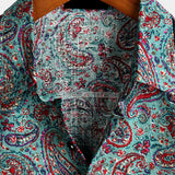 Chemise Vintage à Manches Courtes en Coton avec Boutons pour Hommes au Style Paisley