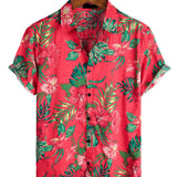 Chemise à Manches Courtes en Coton de Style Hawaïen avec Fleurs Rouges pour Hommes