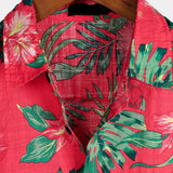 Chemise à Manches Courtes en Coton de Style Hawaïen avec Fleurs Rouges pour Hommes