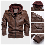 Pierre | Blouson effet cuir marron capuche bordeaux