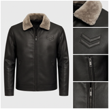 Gilles | Veste effet cuir noire col sherpa