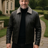 Gilles | Veste effet cuir noire col sherpa