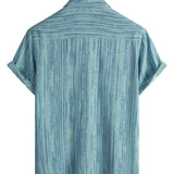 Chemise à Manches Courtes en Coton avec Poche pour Hommes à Rayures Noires, Respirante