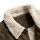 Veste en velours pour homme avec col en sherpa et pressions - Café brun