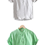 Chemise à manches courtes en coton et lin