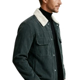 Veste pour homme en velours avec col en sherpa et pressions - Gris foncé