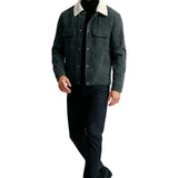 Veste pour homme en velours avec col en sherpa et pressions - Gris foncé