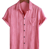 Chemise à Manches Courtes en Coton avec Poche pour Hommes à Rayures Noires, Respirante