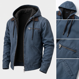 Gaston | Veste de travail bleue à capuche col velours