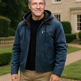 Gaston | Veste de travail bleue à capuche col velours