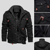 Florent | Veste d'hiver noire à capuche doublée sherpa