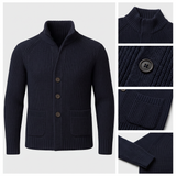 Georges | Gilet boutonné côtelé bleu marine col montant