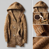 Francis | Long gilet à capuche en grosse maille marron