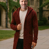Francis | Long gilet à capuche en grosse maille marron