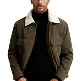 Veste en velours pour homme avec col en sherpa et pressions - Café brun