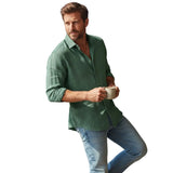 Chemise pour homme Meadowfall en lin, coupe décontractée, avec boutons