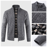 Cédric | Gilet zippé gris torsadé doublure à carreaux