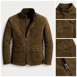 Christophe | Veste effet daim vert olive col montant