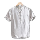 Chemise à manches courtes en coton et lin