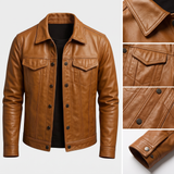 Émile | Veste trucker effet cuir cognac
